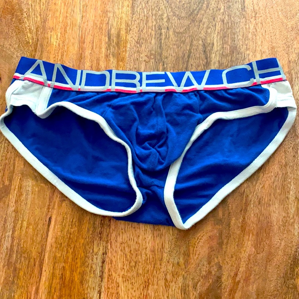 Medium Andrew Christian White/Blue Mesh Trunks